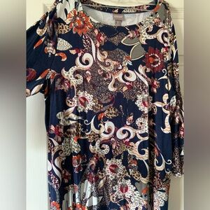 Chico's Navy and Red Floral Swirl Blouse